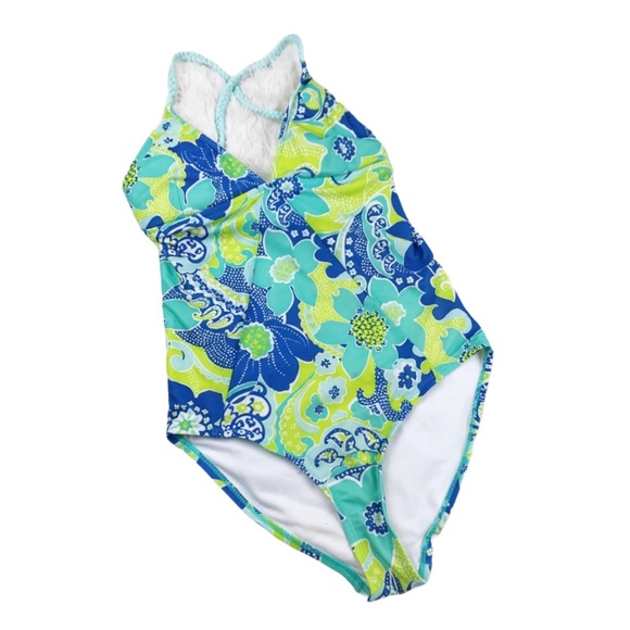 Folded & Hung One Piece Swimsuit Floral Tie Back - Picture 1 of 7